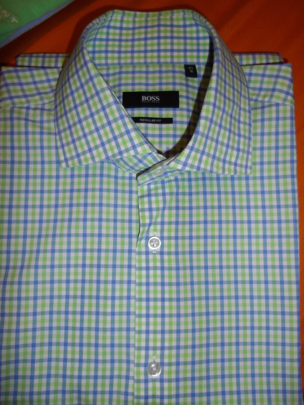 Hugo Boss black Label Karo Hemd blau mintgrün weiß kariert in Gr.L 41cm Kragenweite