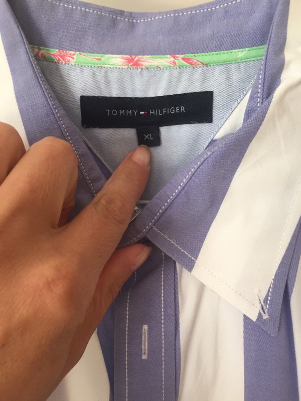 Tommy Hilfiger 100% Cotton Hemd lila und weiße Blockstreifen in Gr.XL