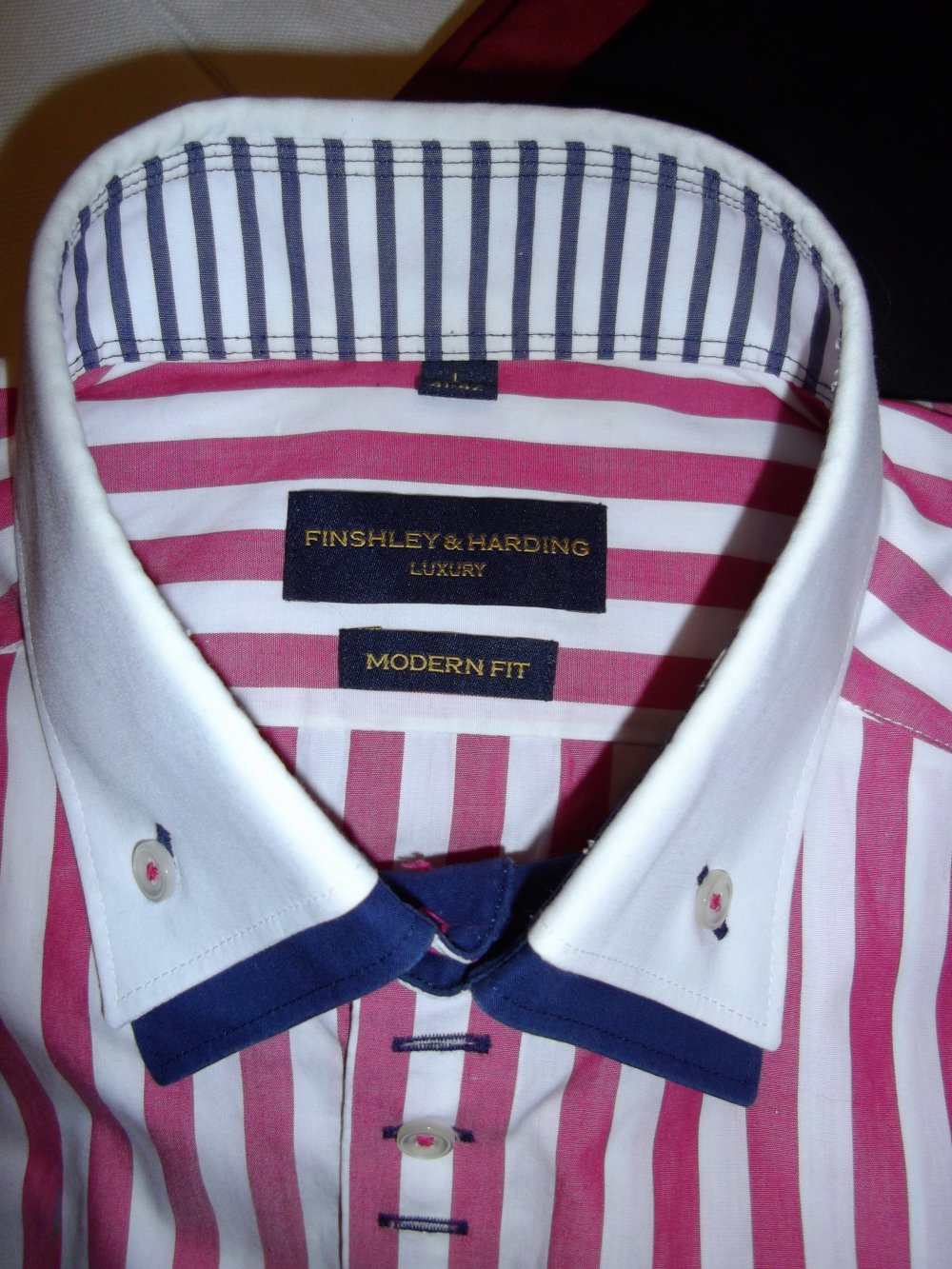 Finshley & Harding Luxury Modern Fit Doppel Kontraskragen Hemd in Gr.L 41-42 Kragenweite neu