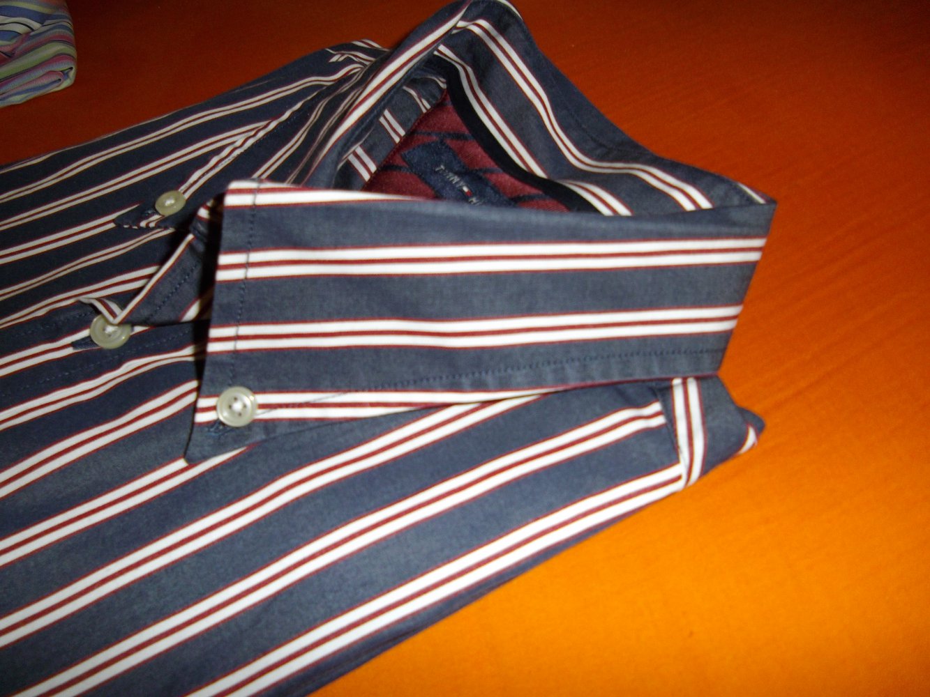 Tommy Hilfiger 80´s Two Ply Cotton Hemd rot blau marine weiß Blockstreifen in Gr.L
