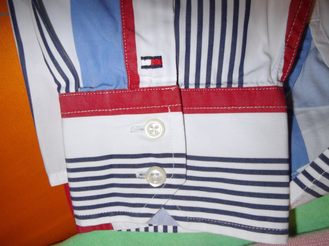 Tommy Hilfiger 80´s Two Ply Cotton Hemd rot blau marine weiß Blockstreifen in Gr.L