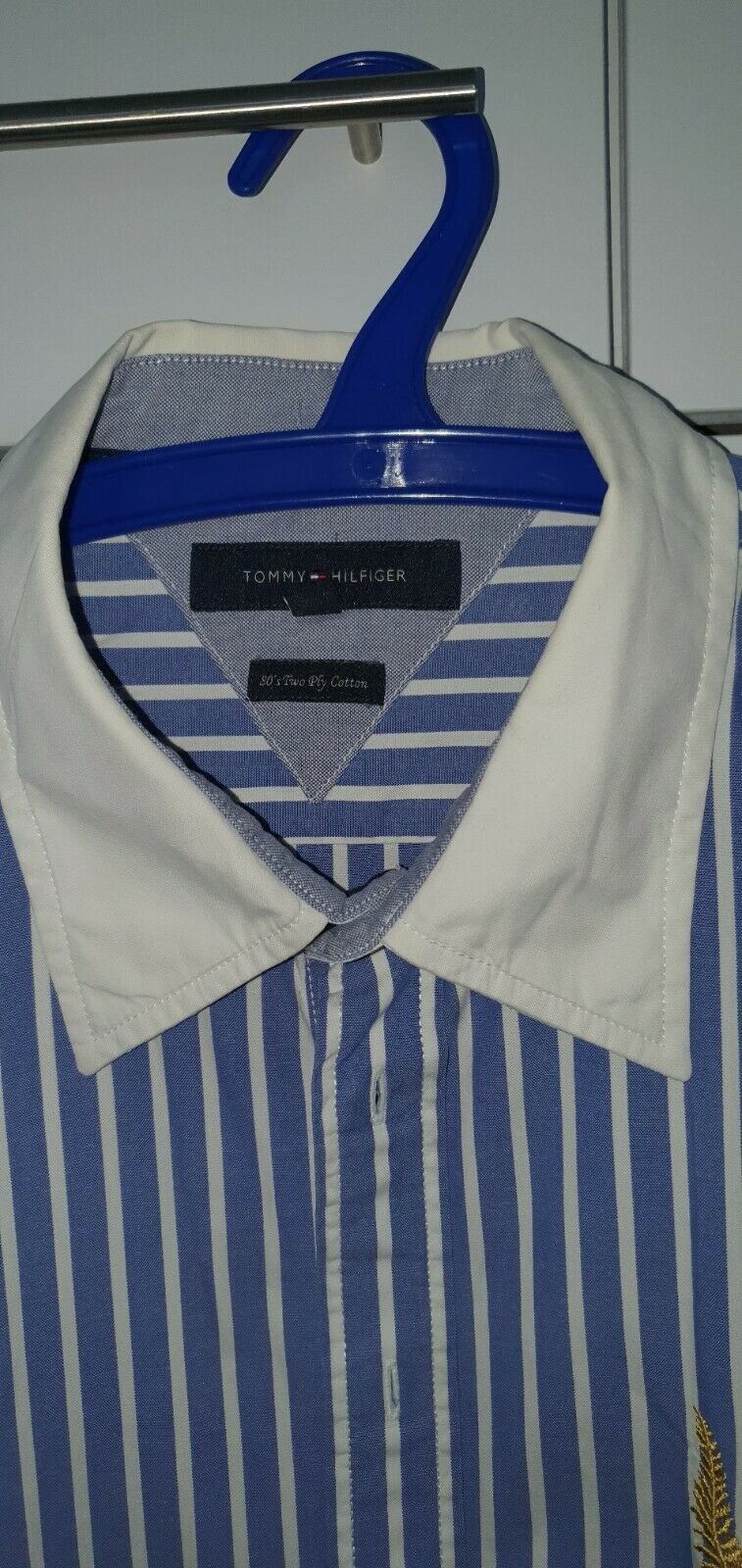 Tommy Hilfiger College Hemd blau weiß gestreift weißer Kragen in Gr.L