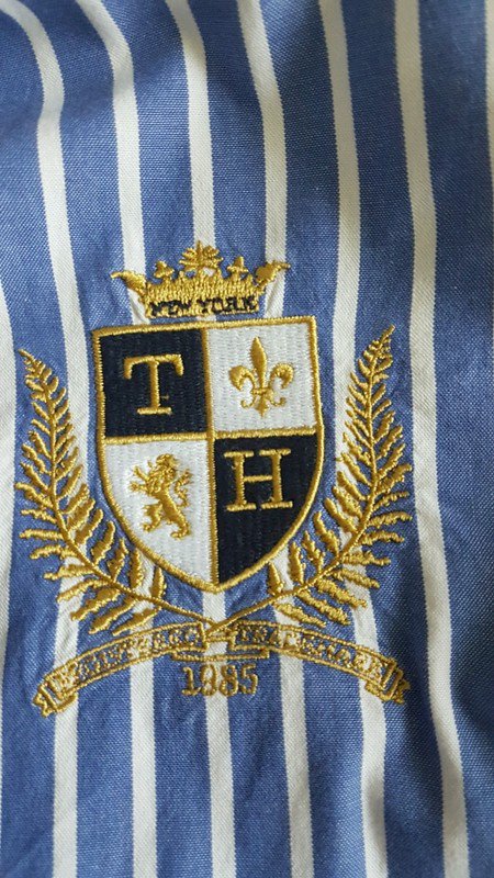 Tommy Hilfiger College Hemd blau weiß gestreift weißer Kragen in Gr.L