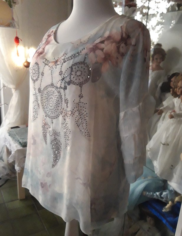  3/4 Bluse mit Glitzersteinchen 