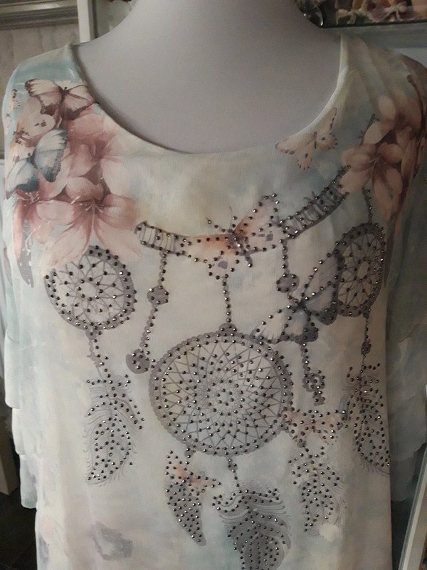  3/4 Bluse mit Glitzersteinchen 