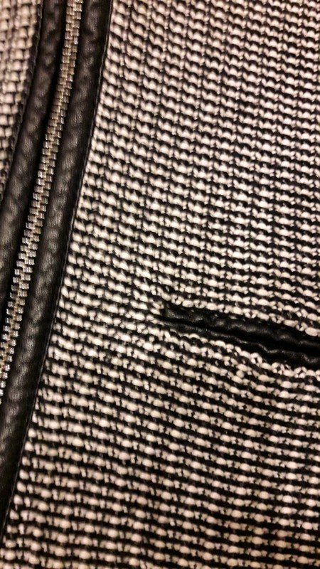 Strickjacke schwarz-weiß mit Kunstleder von H&M