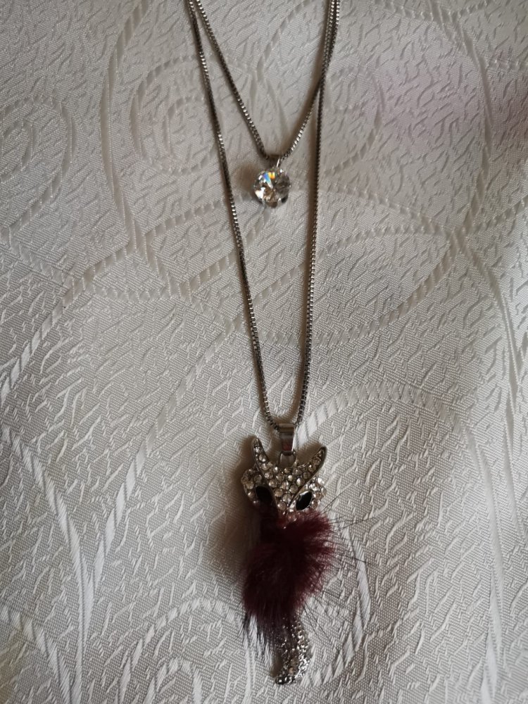 Modeschmuck Doppelkette, Kette Fuchs mit Strasssteinchen