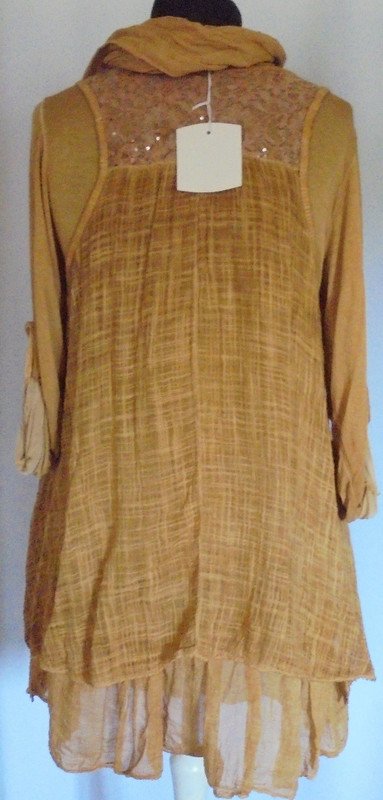 Elegantes 3tlg. Set, Zipfeltunika, Lagenlook, Pailletten, Spitze, Eingeitsgröße
