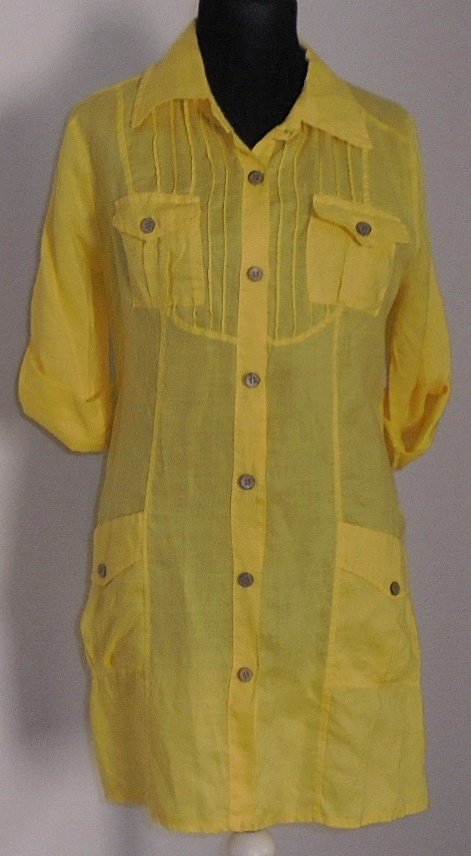 Longbluse, Leinenbluse, Gelb, Gr. L, Made in Italy
