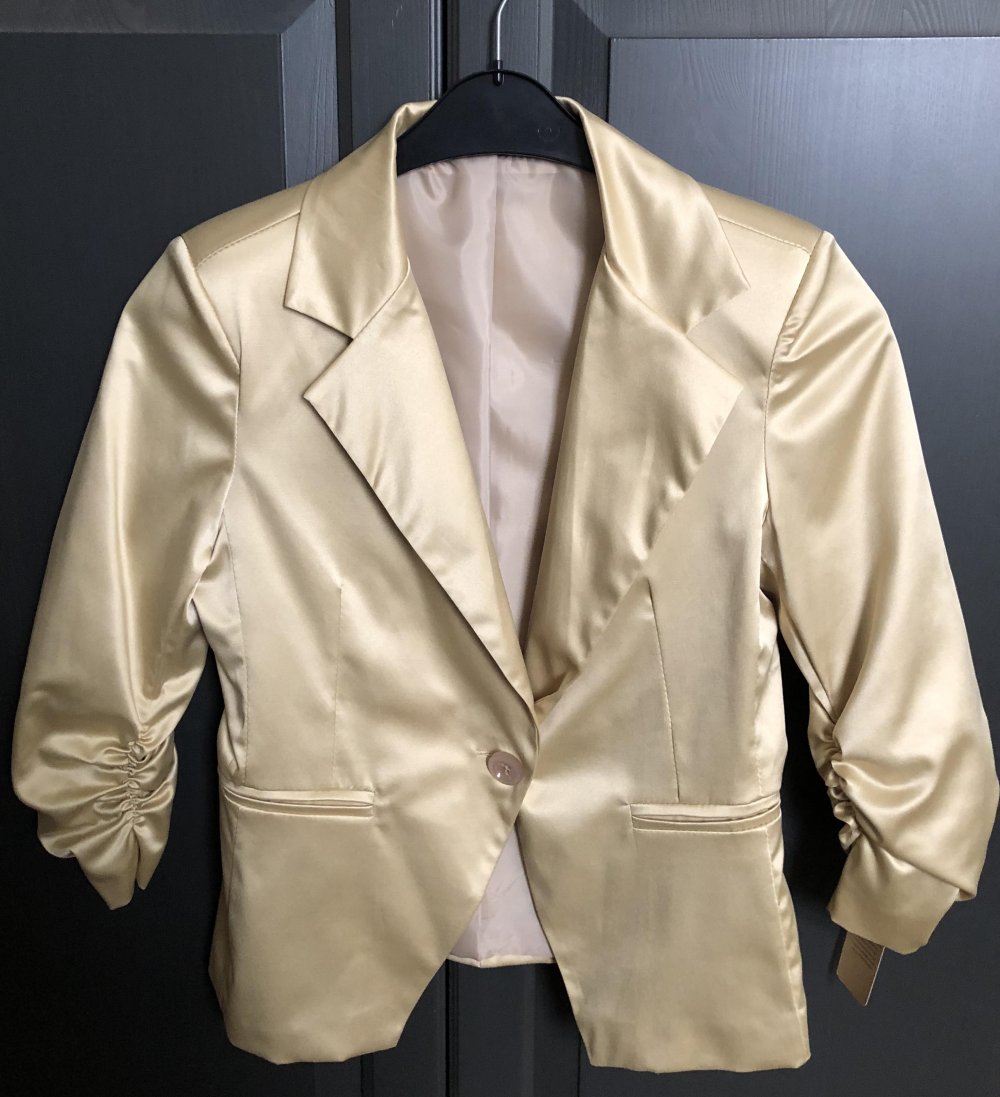 Eleganter, festlicher Blazer in Gold mit gerafften Ärmeln! Neu mit Etikett!