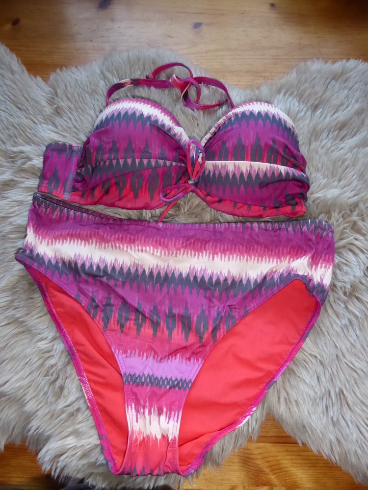 Damen Bikini rot mehrfarbig Bandeau neckholder Gr.75C