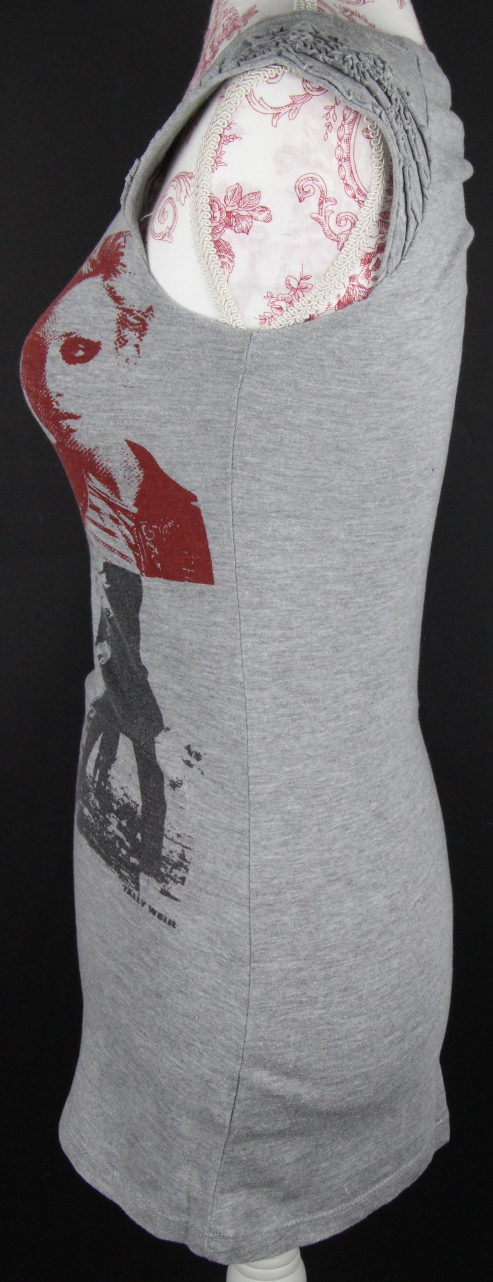 T-Shirt Größe 34 36 grau rot schwarz Damenkleidung Top Oberteil Shirt Gr Print