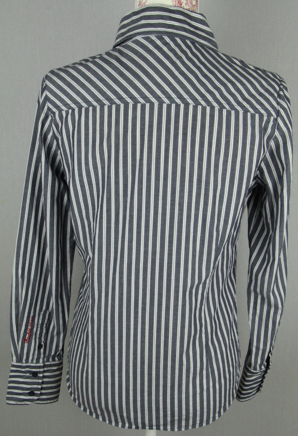 Damenbluse gestreift Streifen grau blau weiß Größe Gr S 36 38 lang Bluse langärmlig