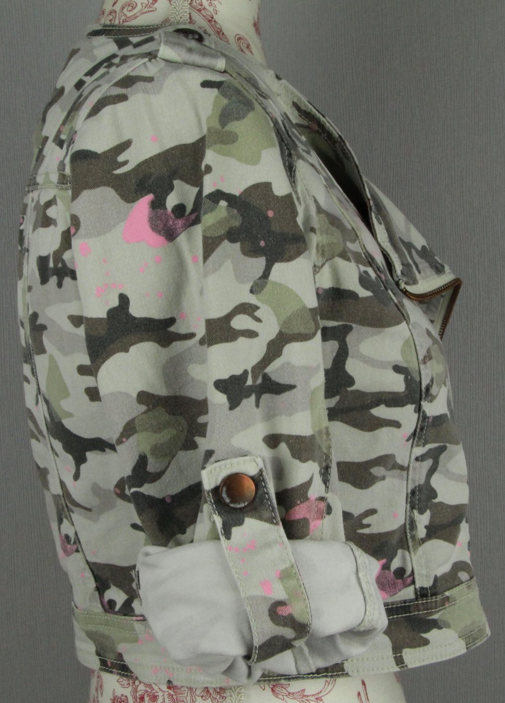 Kurzjacke Jacke kurz Camouflage Camo Tarnfarben grün pink Jeansjacke Jeans denim Denimjacke Gr 36