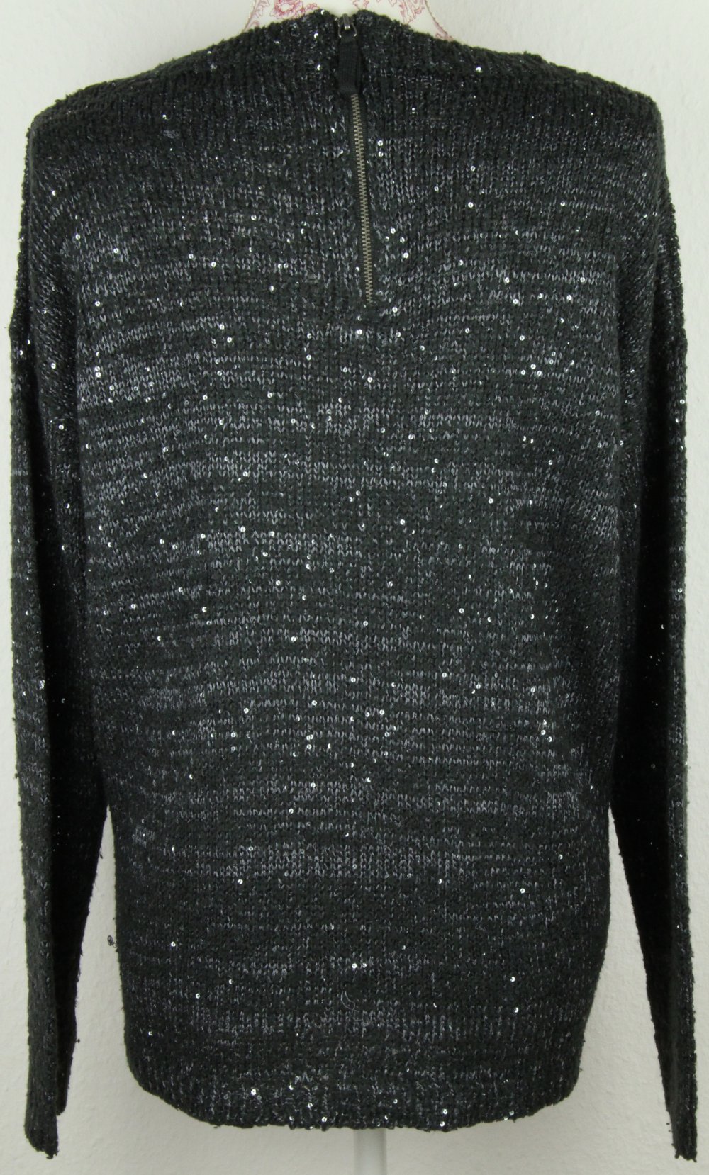 Damenpullover Größe Gr 36 38 40 42 schwarz grau Pailetten Pulli Pullover Damen weit oversize