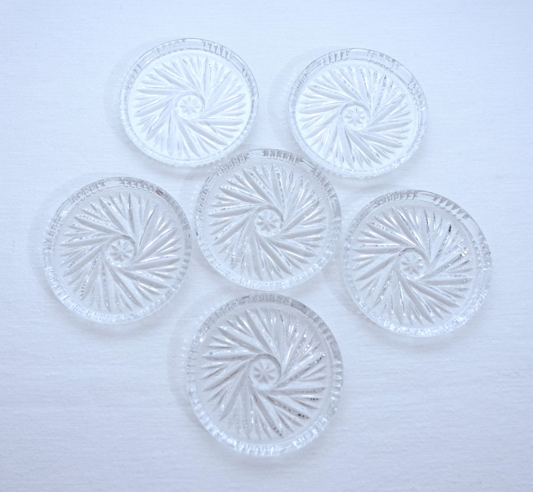 6x Untersetzer aus Glas, Schleuderstern, retro, DDR