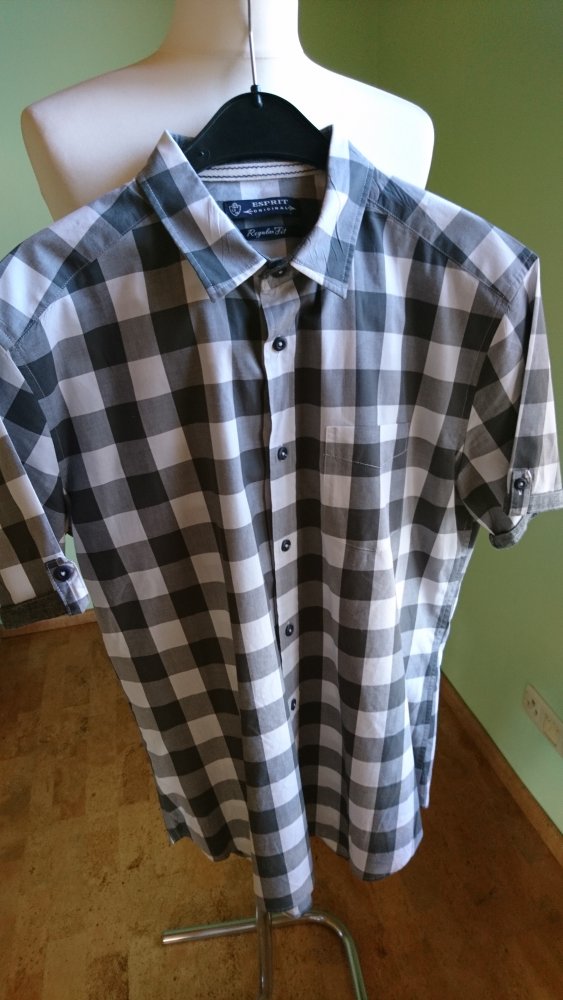 Esprit Herrenhemd grau kariert Kurzarm M 39/40 WIE NEU