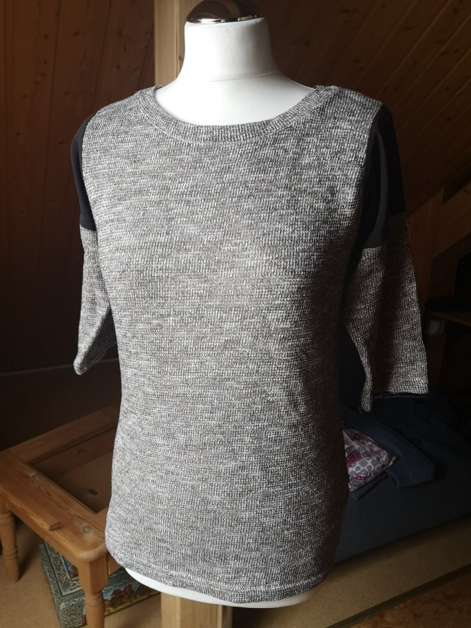 Orsay Pulli T-Shirt Sweatshirt Damen XS gold braun Lurex Einsätze am 3/4 Ärmel