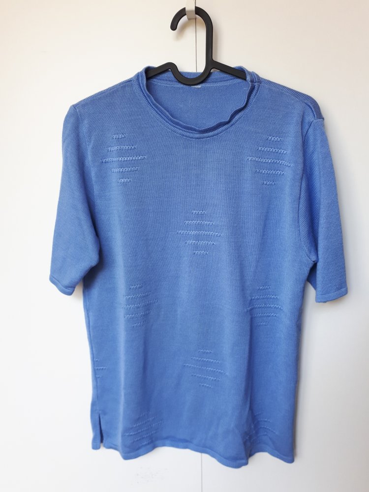 Blaues Vintage Strickshirt Pulli Größe ca XL 42 44 kurzarm Strickpulli