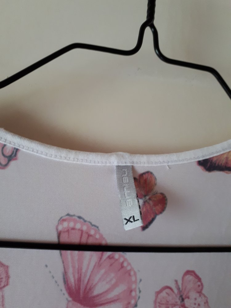 Shirt mit Schmetterlingen und Schleife weiß rosa orange Viskose