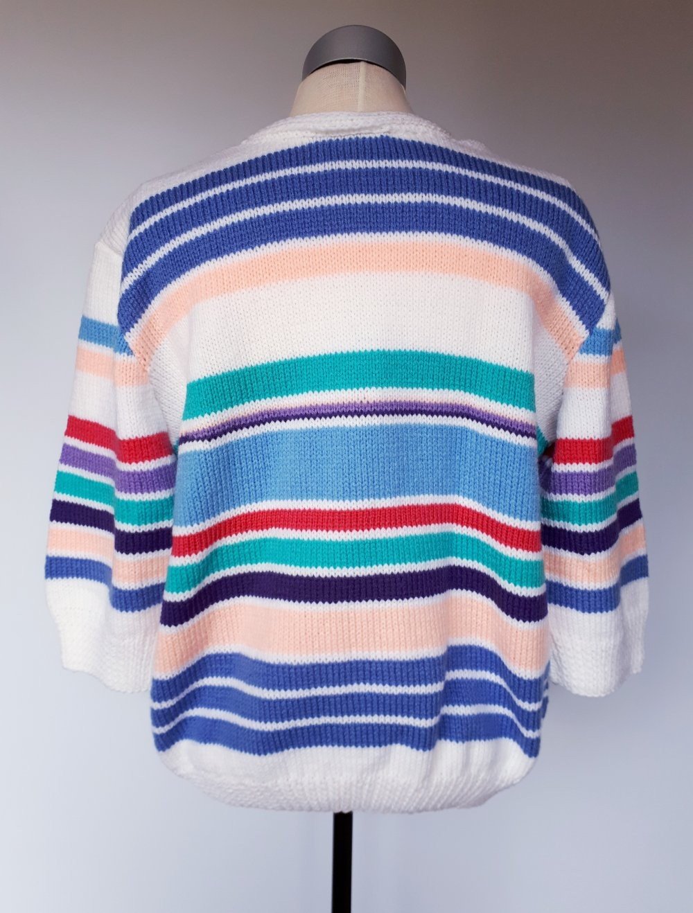 Strickpullover mit Streifen Vintagepulli L 40 42 weiß blau Pullover Pulli
