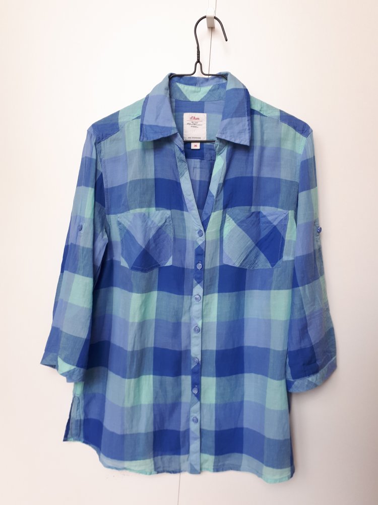 Karierte Bluse Marke s.Oliver blau grün türkis Größe S 36 38 Tunika Shirt