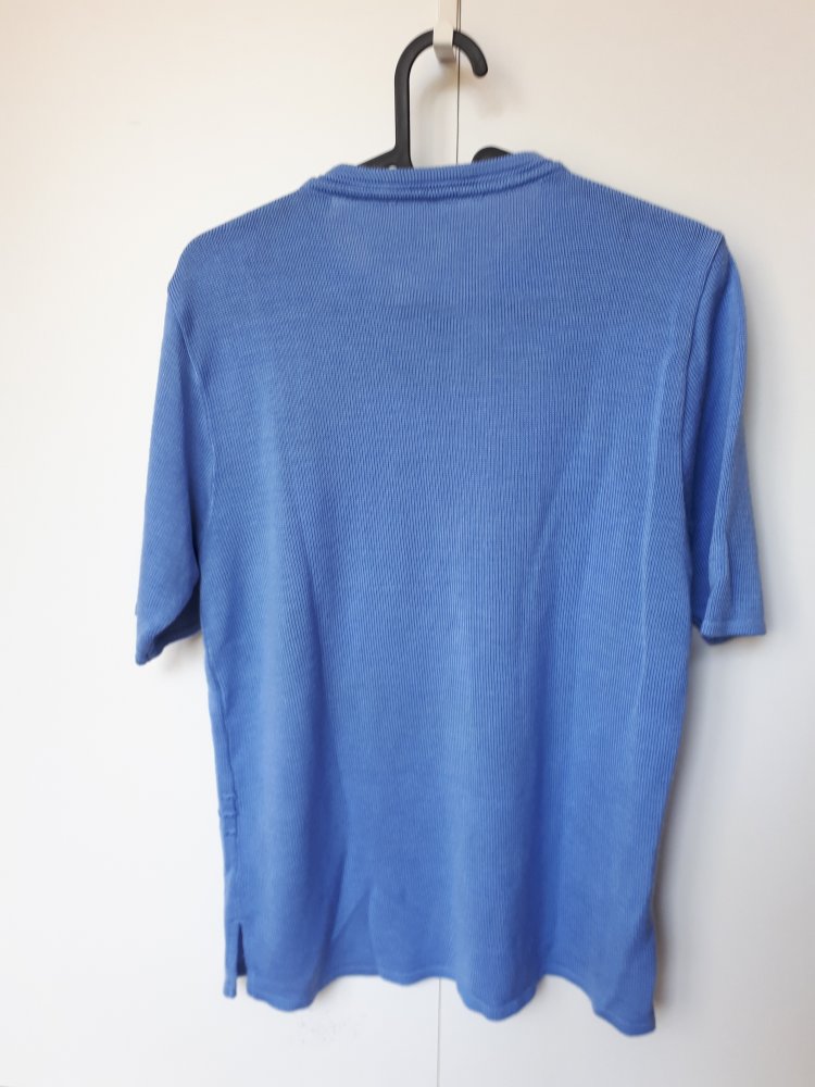 Blaues Vintage Strickshirt Pulli Größe ca XL 42 44 kurzarm Strickpulli