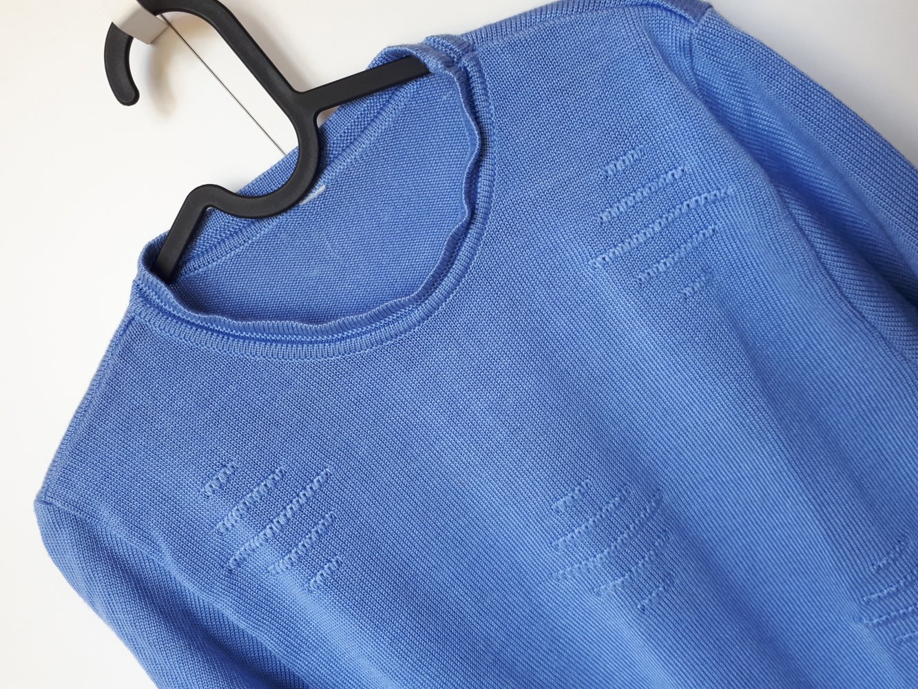 Blaues Vintage Strickshirt Pulli Größe ca XL 42 44 kurzarm Strickpulli