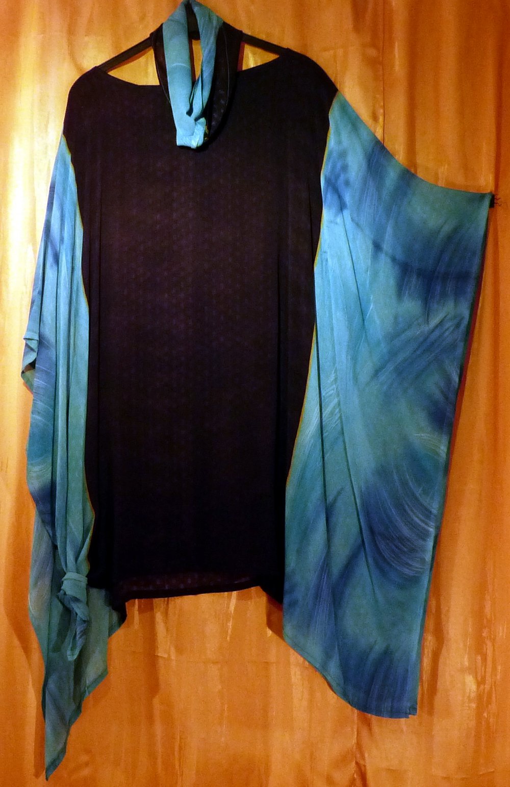 Bluse Tunika Überwurf * Gr. 44 46 48 * blau türkis * Einzelstück  * Lagenlook