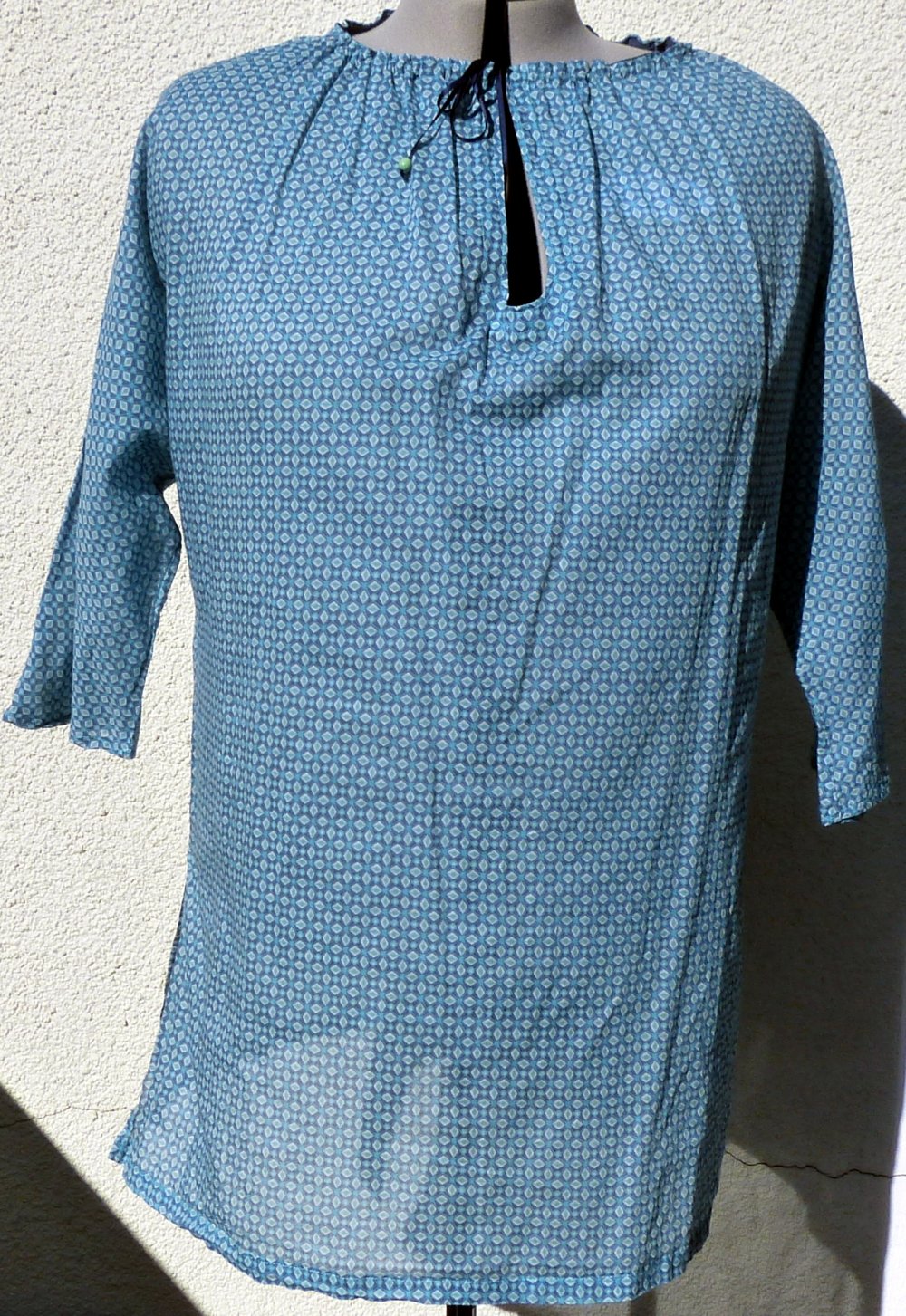 Bluse Tunika * Gr. 44 46 * blau mint grün weiß * Baumwolle Batist  * 