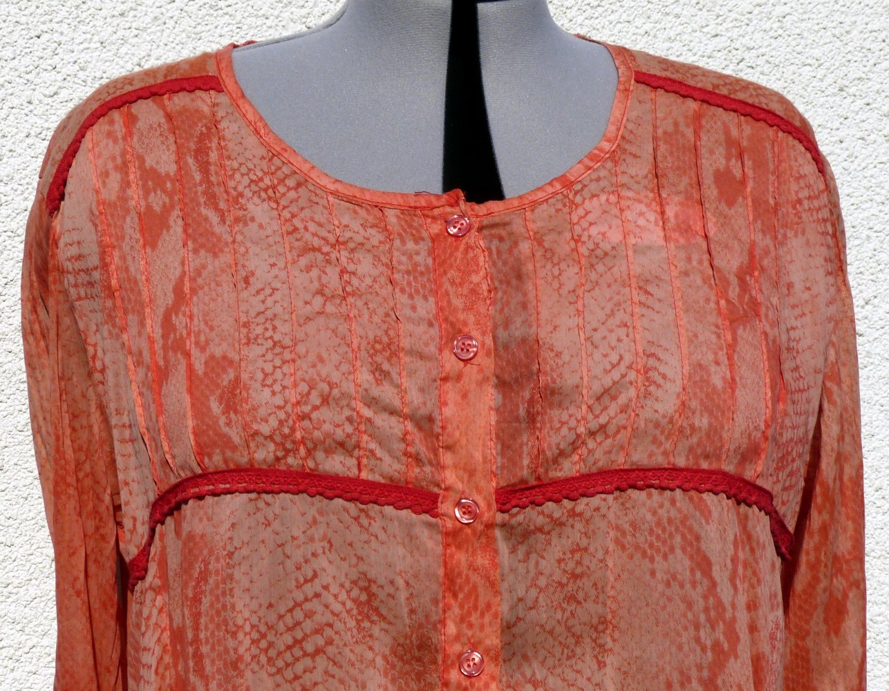 Bluse Tunika * Gr. XXL *  orangerot hummer * Baumwolle Seide 
