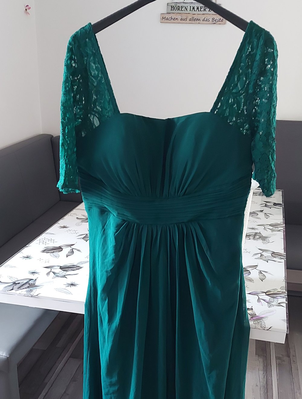 Damen Abendkleid Hochzeitskleid Ballkleid mit Spitze in Dunkelgrün gr.M L