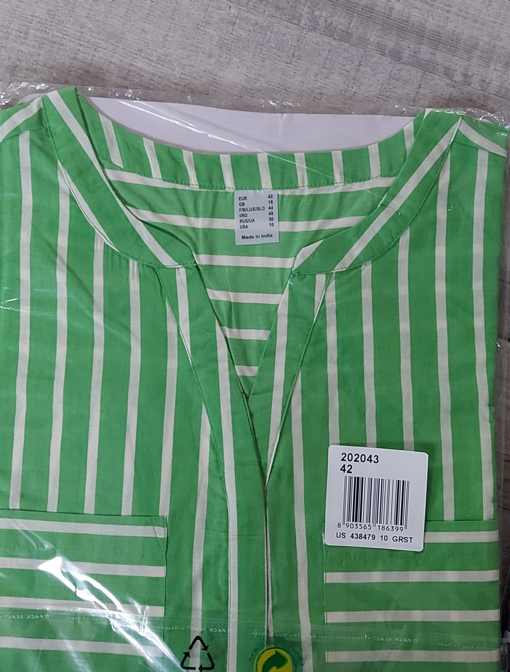Damen Bluse Tunika in Grün gestreift gr.40/42
