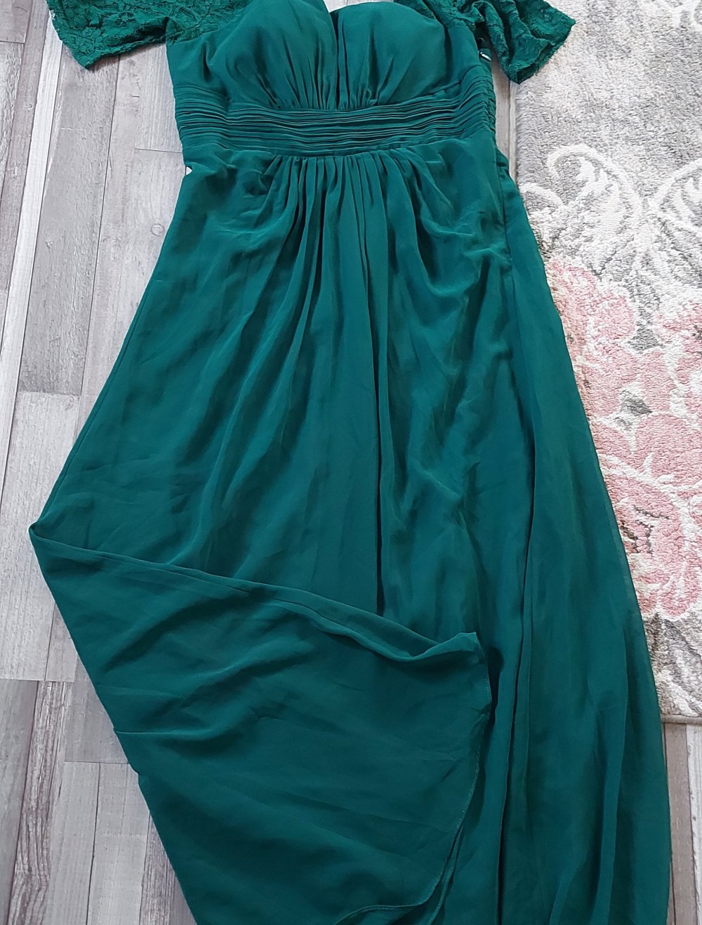 Damen Abendkleid Hochzeitskleid Ballkleid mit Spitze in Dunkelgrün gr.M L