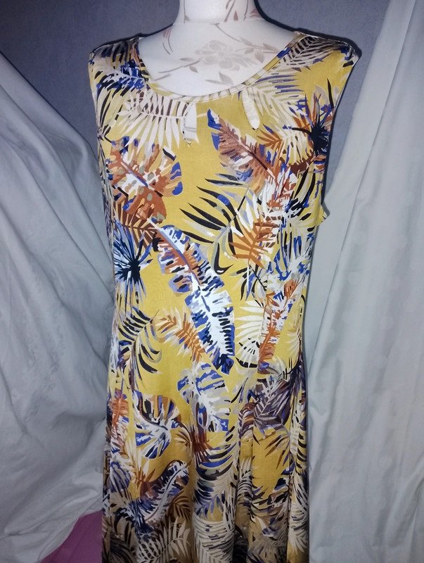 Paprika Damen Marken Sommer Kleid Gr.42/44 curry bunt Blätter
