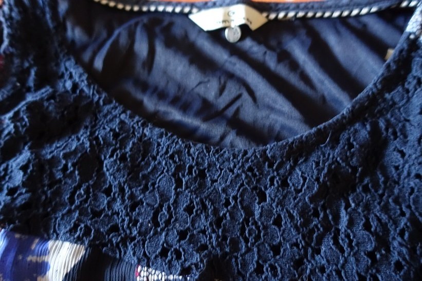 Tom Tailor Damen Marken Sommer Kleid Gr.40/42 blau rot geblümt mit Spitze