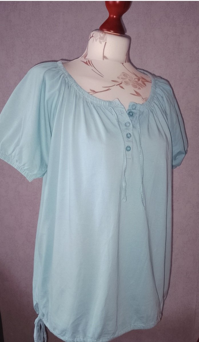 Freequent Damen Marken Baumwoll Sommer Carmen Shirt Gr.46 türkis