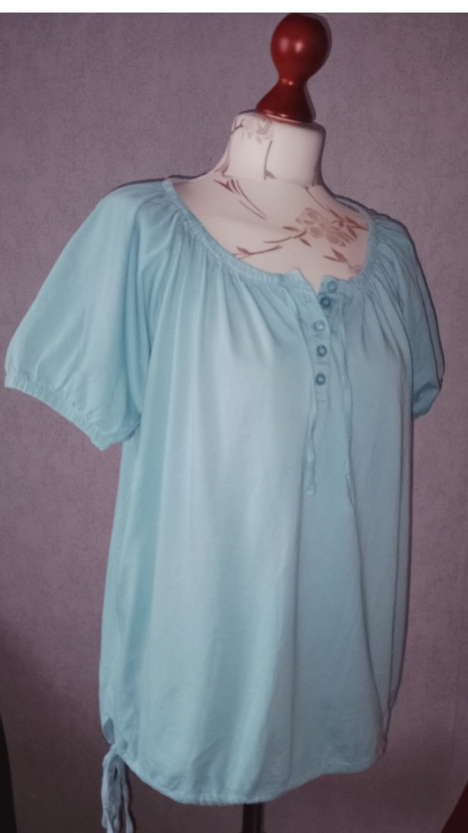 Freequent Damen Marken Baumwoll Sommer Carmen Shirt Gr.46 türkis