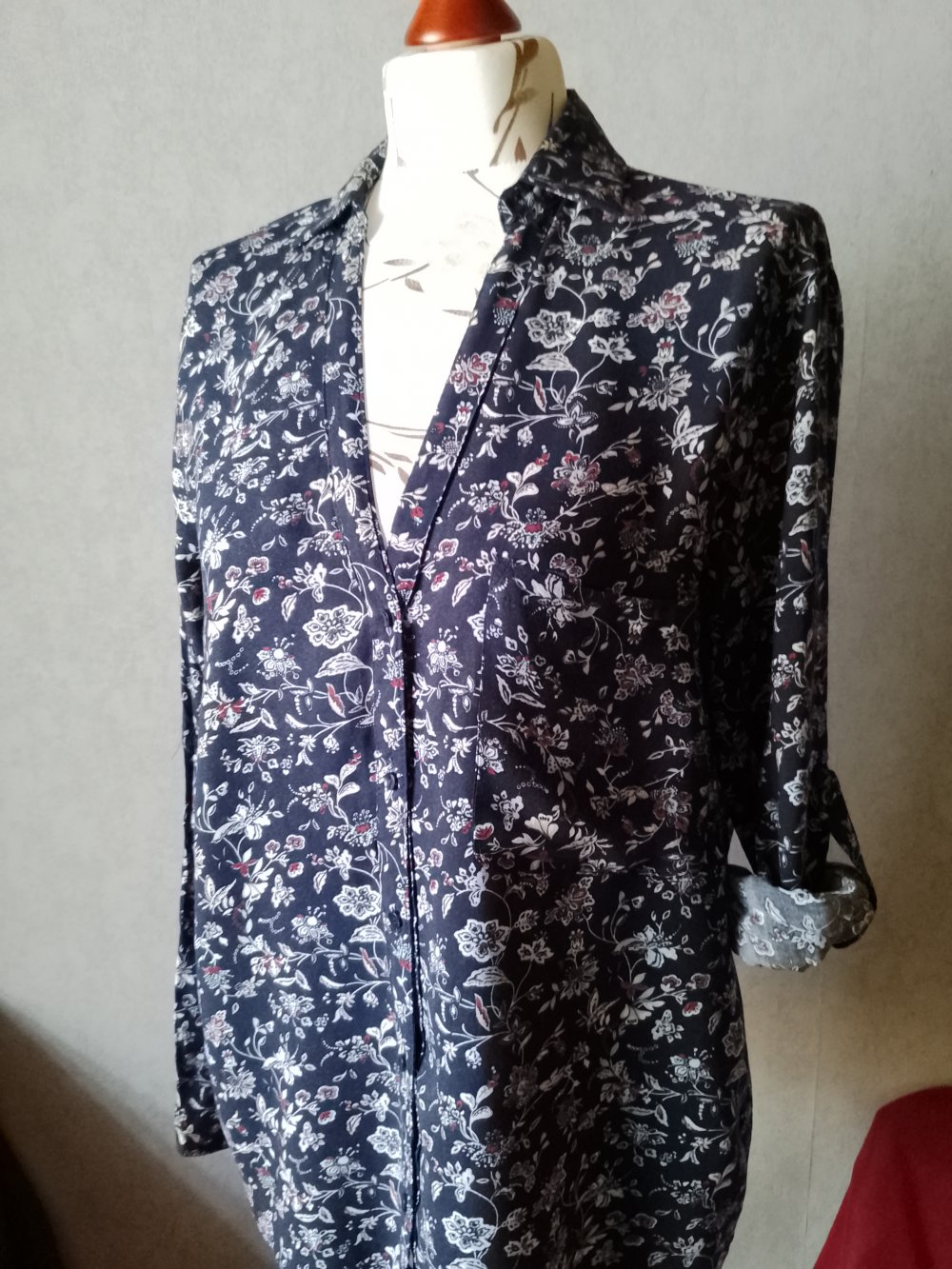 Zara Basic Damen Herbst Bluse Tunika Gr.L 42 blau geblümt