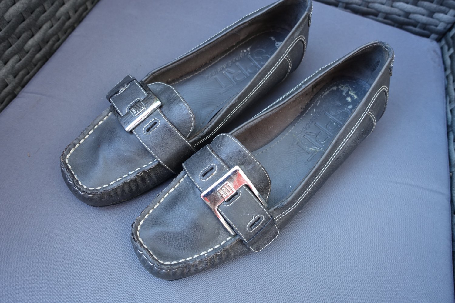 Esprit Damen  Slipper Ballerinas Mokassins Gr.38 grau mit Schnalle