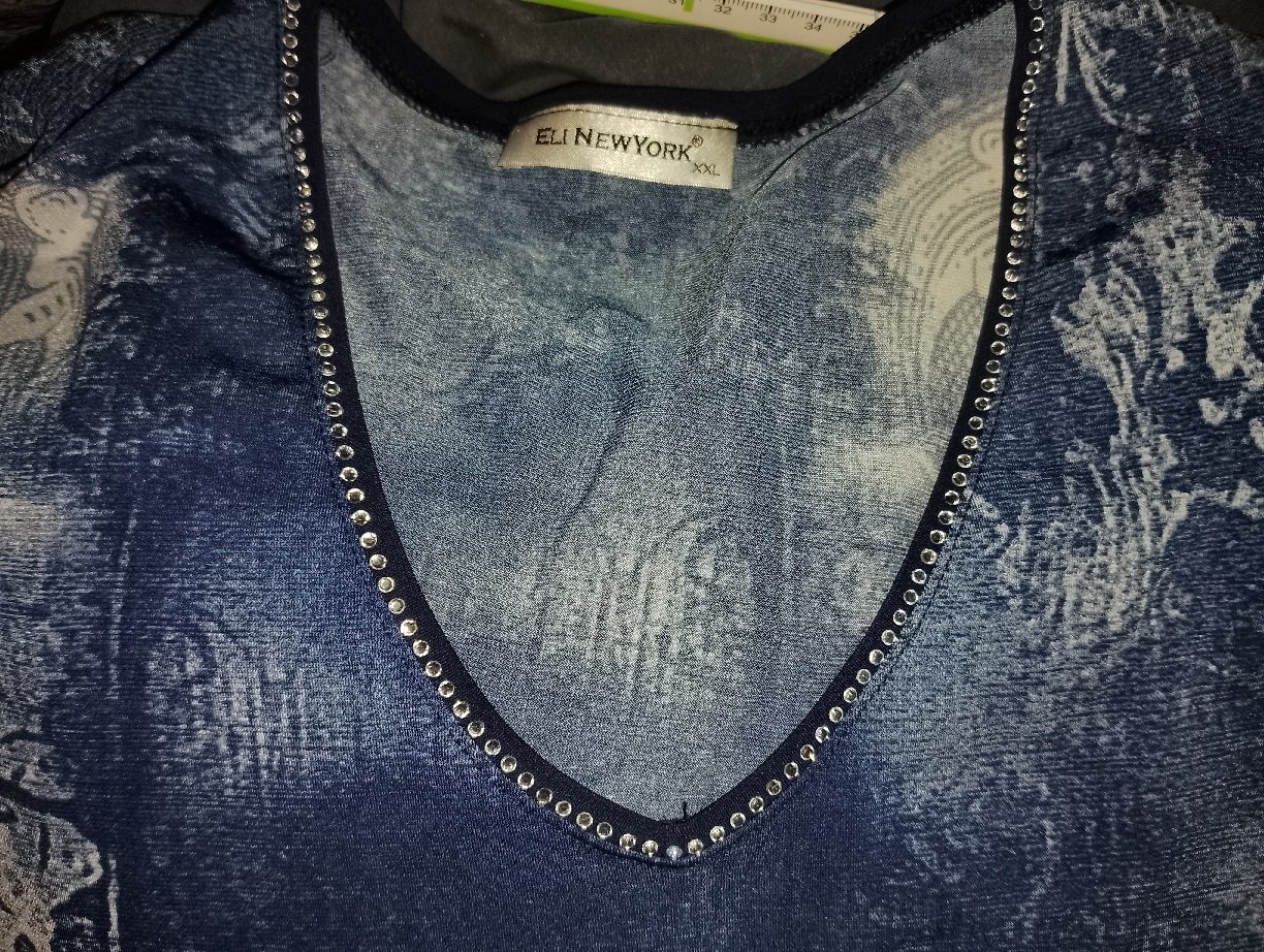 Eli New York Damen Motiv Shirt mit Strass Gr.46 blau türkis Dame
