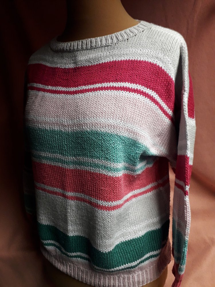 Handmade Damen StrickPulli Pullover selbstgestrickt Gr.42 bunt gestreift BW