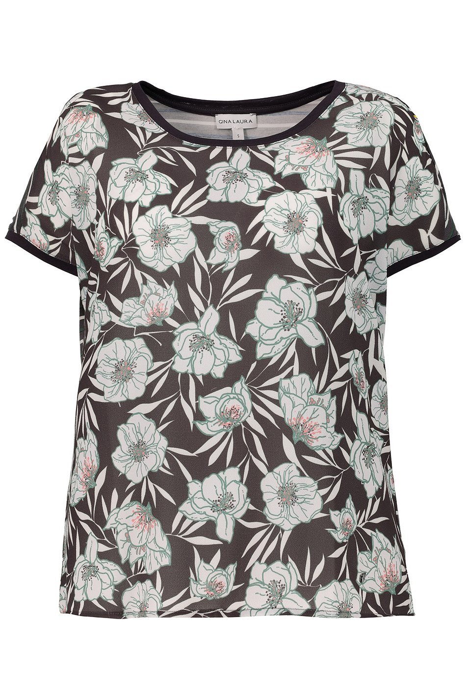 G. Laura Damen Stretchshirt Tshirt Gr. S 38 schwarze Rosen