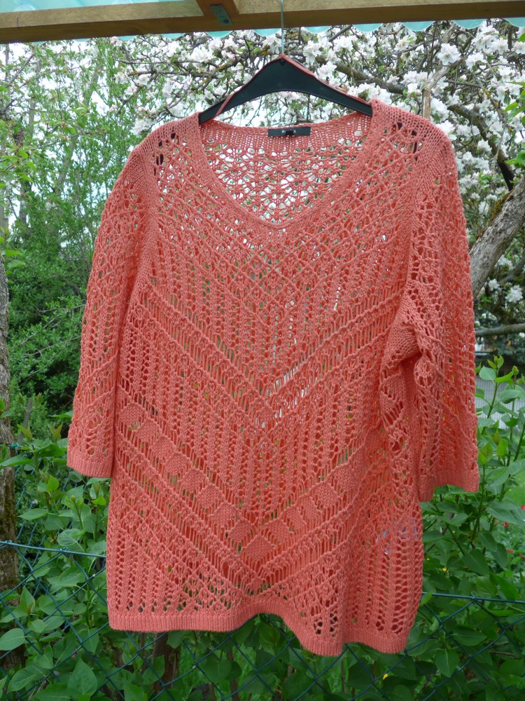 Super schicker Häckelpulli  Gr. 48 in einem schönen orange von Bonita zum Drüberziehen