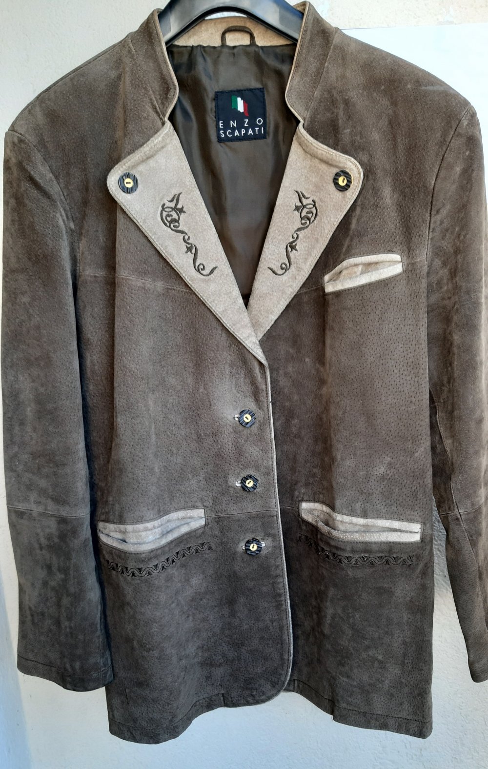 Trachten-Lederjacke bestickt braun Wildleder Gr. 40