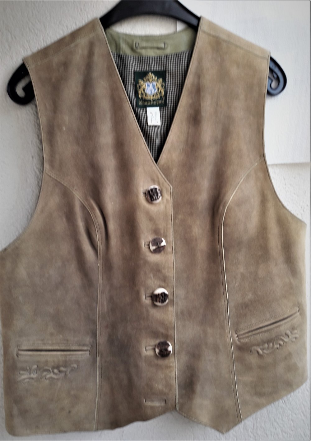 Trachten-Lederweste beige Da. Stickerei 42 L NEU ungetragen