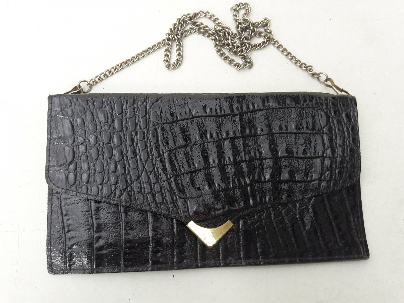 Tasche Clutch m. Kette Unterarmtasche Schwarz Kroko-Imitat