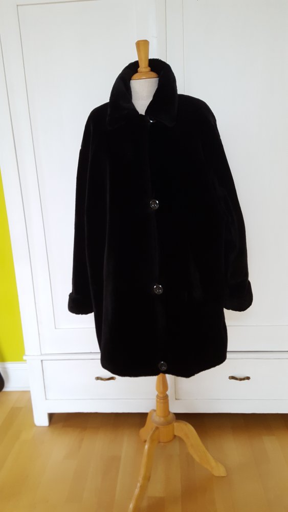 Mantel Webpelzmantel Winter schwarz edel Kunstfell Kunstpelz L 40