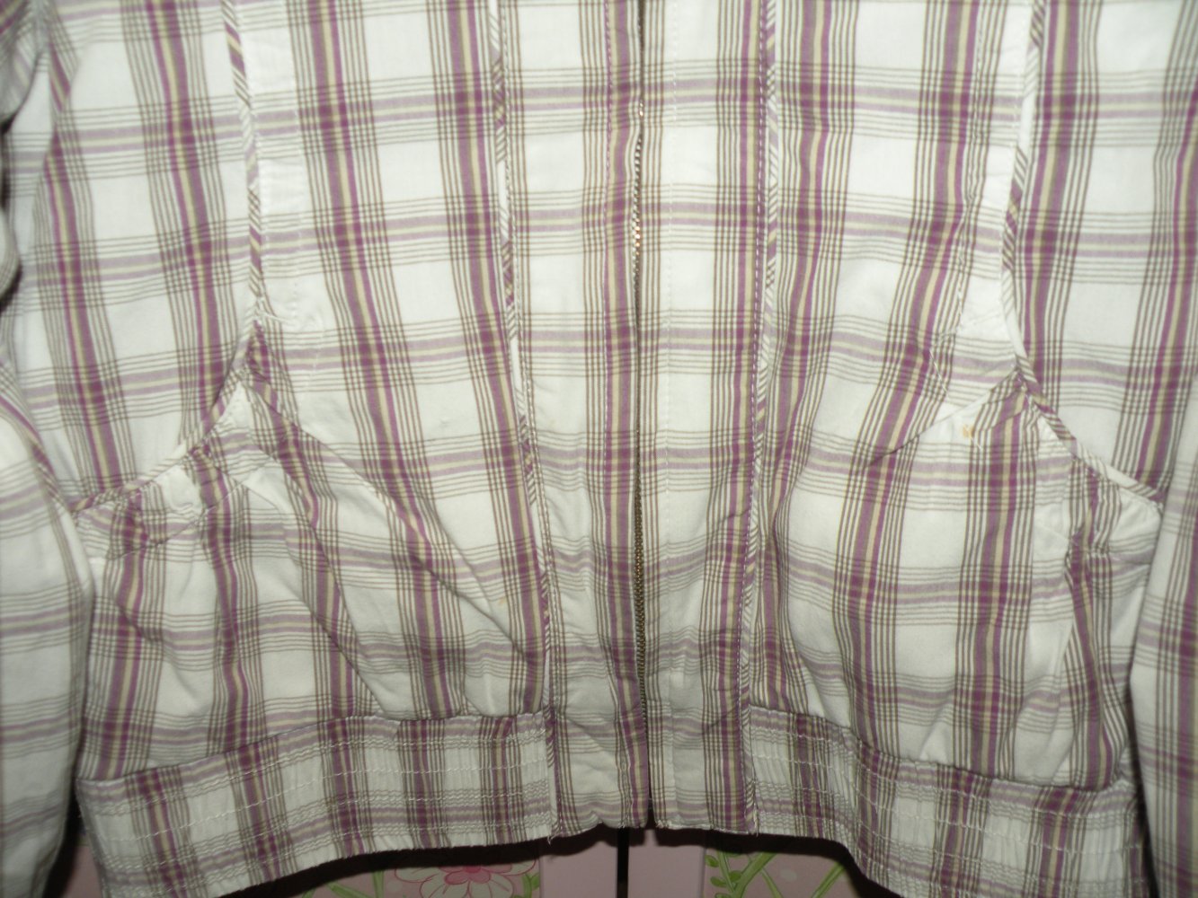 Mädchen Frühling Sommer Jacke Übergangsjacke Charles Vögele Weiß Lila Oliv kariert Gr. 134 140
