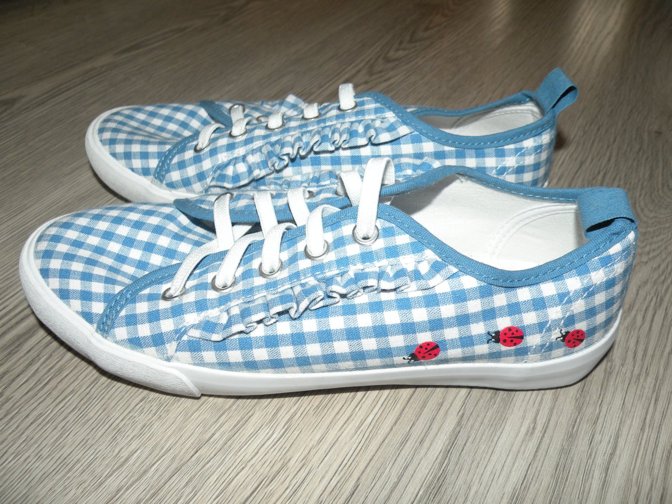 Mädchen Stoff Turnschuhe Sneaker Gr 34 Blau Weiß kariert zum Dirndl Vichy Trachten H&M Neu